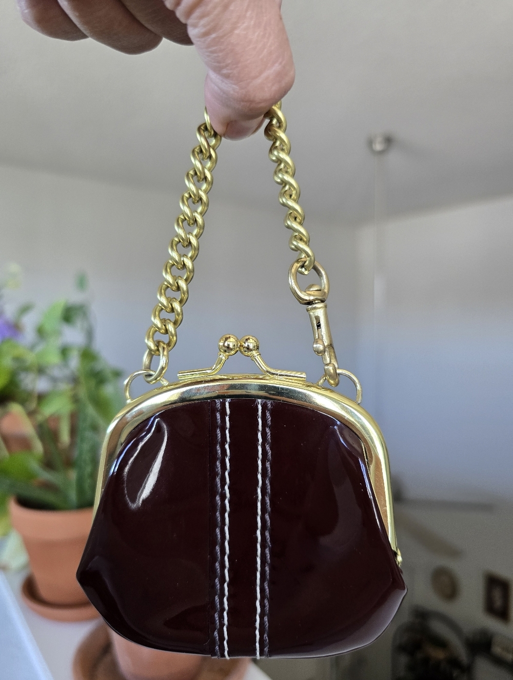 Coach LIMITED ED Patent Leather Kiss-Lock Mini Purse Charm in Deep Burgundy